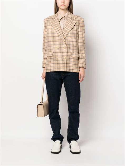 Celine Wool Plaid Print Blazer 